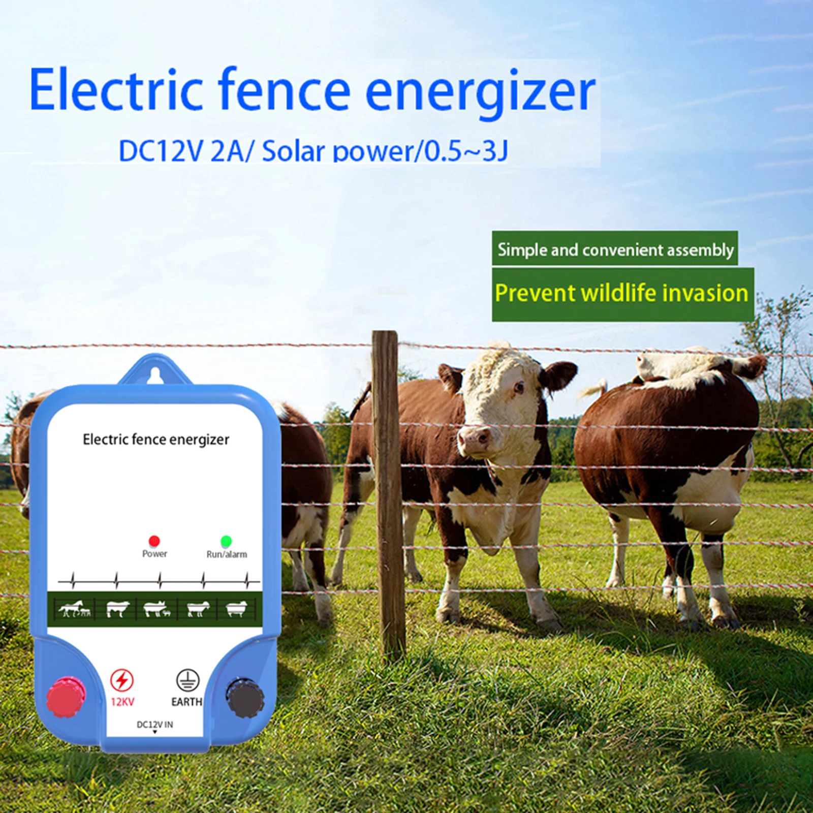 Livestock Fence Energizer 12V - Nouveau 8KM électrificateur de clôture électrique